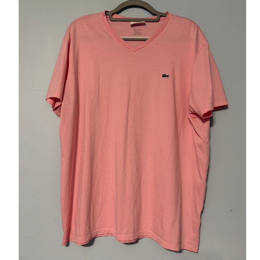 Lacoste Women's 3XL Pink Pima Cotton V-Neck T-Shirt Regular Fit 2208
